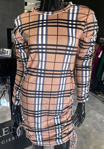 Sukienka mini w kratę, welurowa z marszczeniami