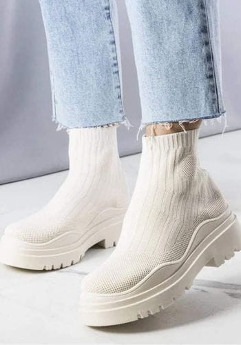 Botki skarpetkowe beżowe, buty na jesień i wiosnę z elastyczną cholewką