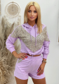 Komplet dresowy z cekinami i krótkimi spodenkami pastelowy fiolet