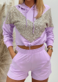 Dres damski z cekinami i krótkimi spodenkami pastelowy fiolet