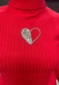 Czerwony prążkowany golf damski z serduszkiem