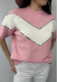 Sweter krótki rękaw ze wstawką V wybór kolorów róż