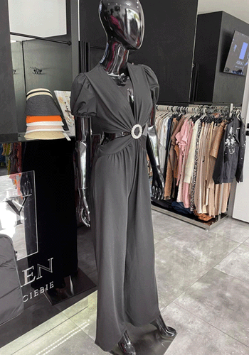 Elegancki kombinezon czarny na wesele długi