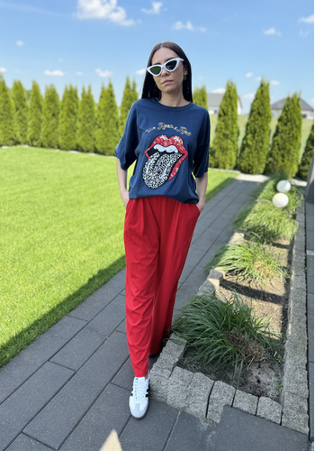 Czerwone szerokie spodnie Livans z plecionym paskiem 1